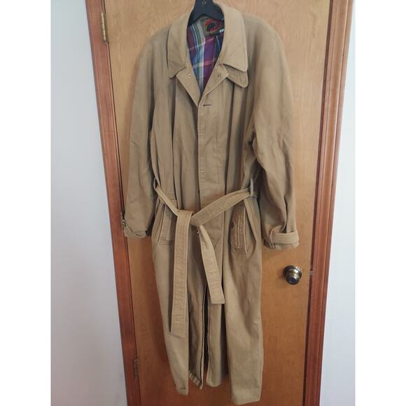 Boston Traders Size Large Men's Trench Coat Canvas Golden Full Length With Tie - Picture 1 of 9